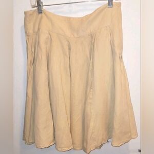 Anthropology Women's Khaki-Colored Flared Skirt -Pleated -Linen Blend Sz 12 NWOT